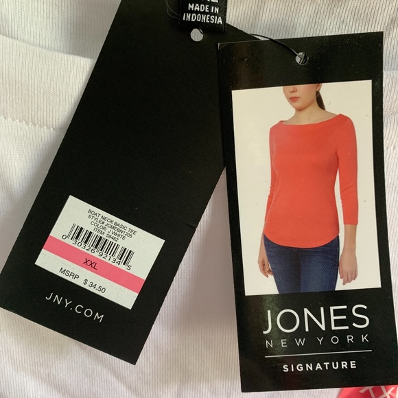 Jones New York sigbatur plus size classic boatneck tee in white. NWT . Retail 35 - Picture 2 of 4